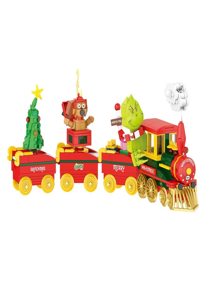Brickcraft Dr. Seuss The Grinch Who-Express Train Building Bricks Set, 527 Pieces, Holiday Xmas Christmas Collectible with Max, Tree, and Train Cars, Fun Display Decoration Toy Gift for Kids, Fans - Image 2